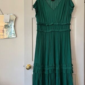Anthropologie Emerald  Green Pleated Dress